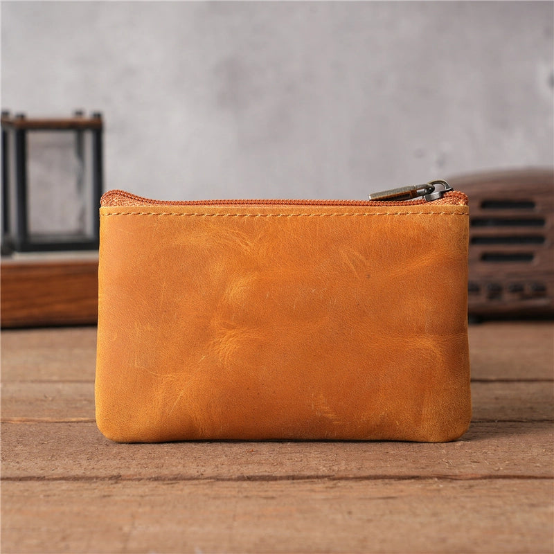 1124 Boys And Girls Genuine Leather Coin Purse Cowhide Crazy Horse Brown Brown Zipper Coin Bag Vintage Outlet
