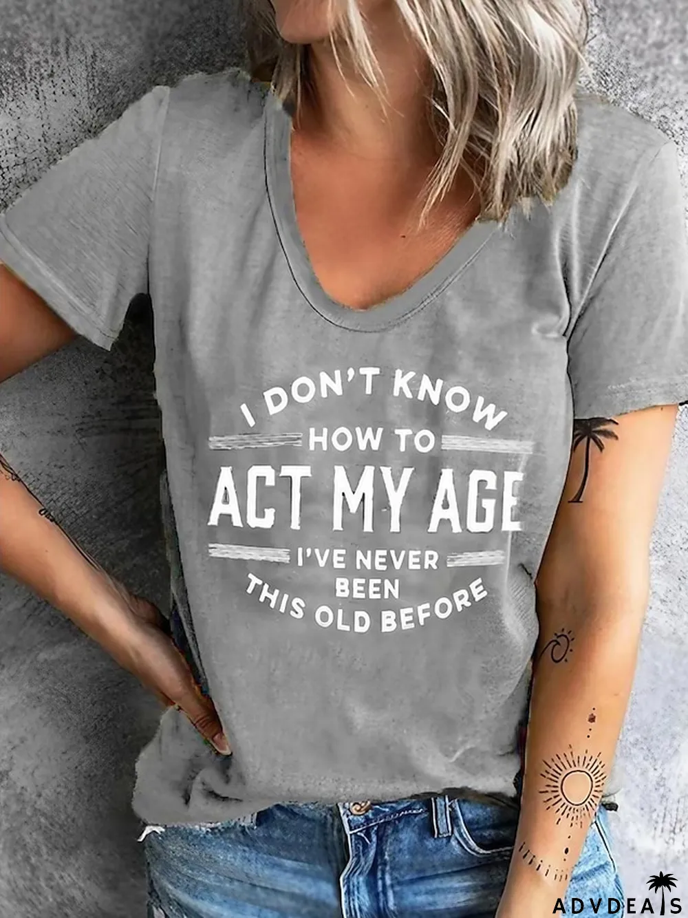 Women's Plus Size T shirt Tee 100% Cotton Text Daily Weekend Gray Print Short Sleeve Basic V Neck Regular Fit