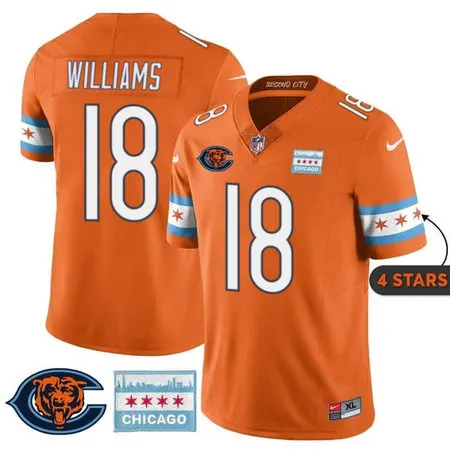 Men's Chicago Bears #18 Caleb Williams Orange City Edition With Chicago Flag Vapor F.U.S.E. Untouchable Limited Jersey