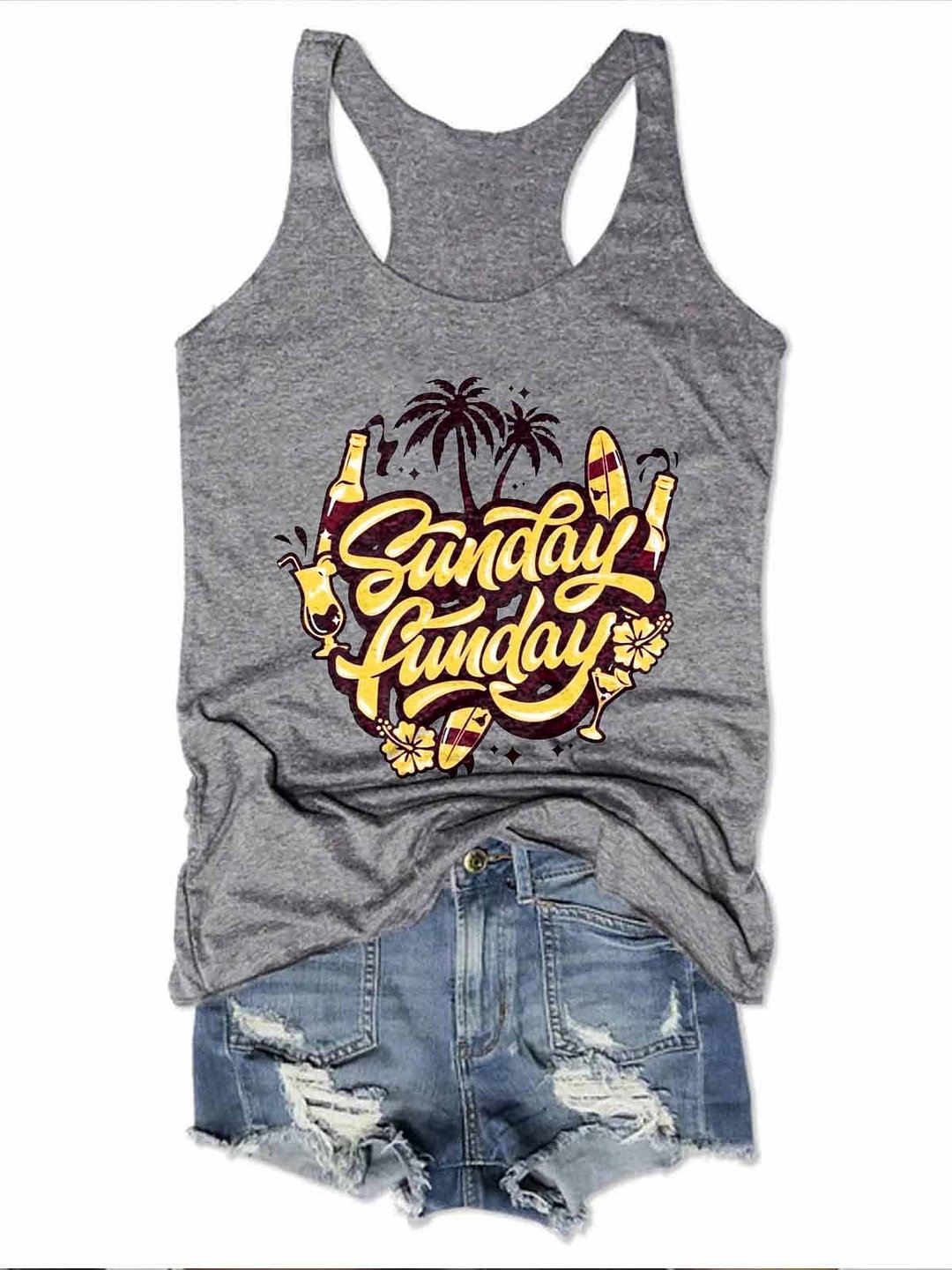 Women Funny Drink Sunday Funday Tank Top
