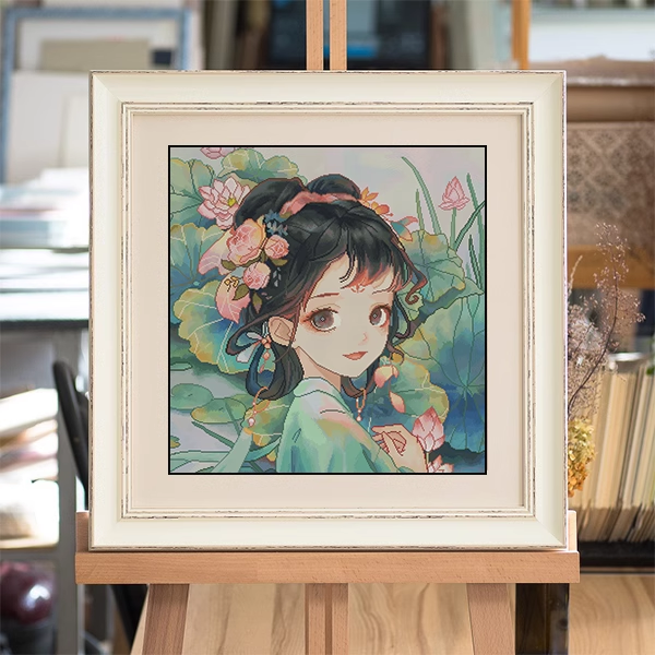 ZZ1475- Lotus Girl Painting Fairy Cross Stitch