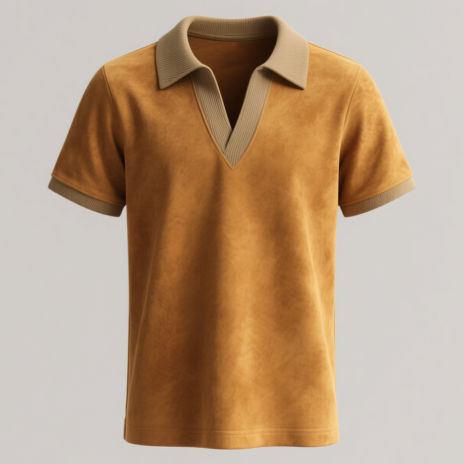 Men's Turndown Collar Short Sleeve Knitted Splicing Suede Shirt