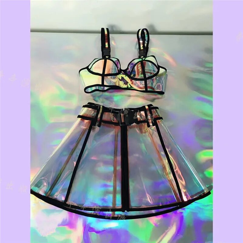 Reflective Laser Gogo Dance Costume Women Nightclub Dancer Rave Outfits Bar Club Party DJ Singer Performance Stage Wear