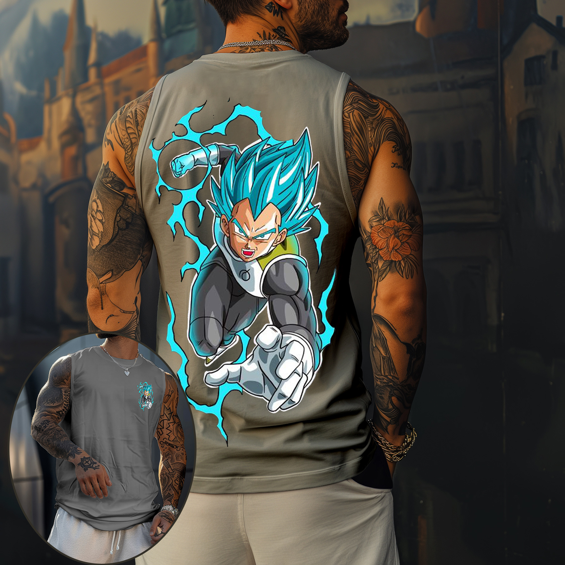 Unisex Oversized Vegeta Anime Printed Tank Top
