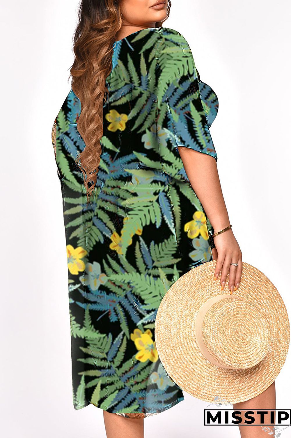 Black Green Fashion Casual Print Patchwork Half Sleeve Three-piece Set