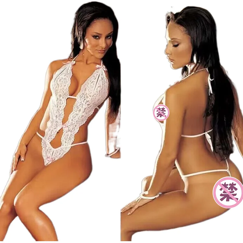Uveng Three-Point-Style Lingerie Lace Brocing Breast-Through-Lens Sexy Pajamas