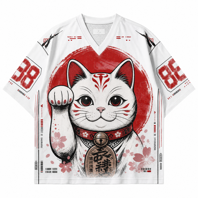 Red Maneki Neko Mesh Jersey