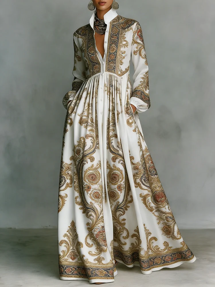 Women's Vintage print Elegant Romantic Vacation Maxi Dress