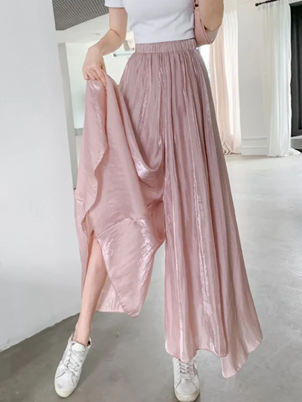 Elasticity Solid Color Loose Wide Leg Trousers Casual Pants Bottoms
