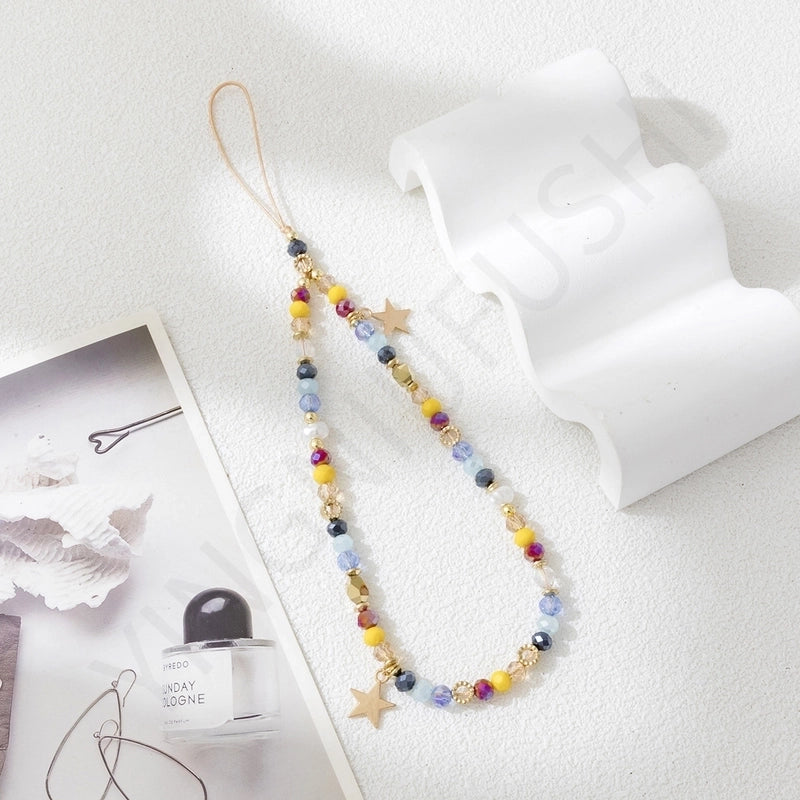 Sweet Star Artificial Crystal Alloy Beaded Mobile Phone Chain