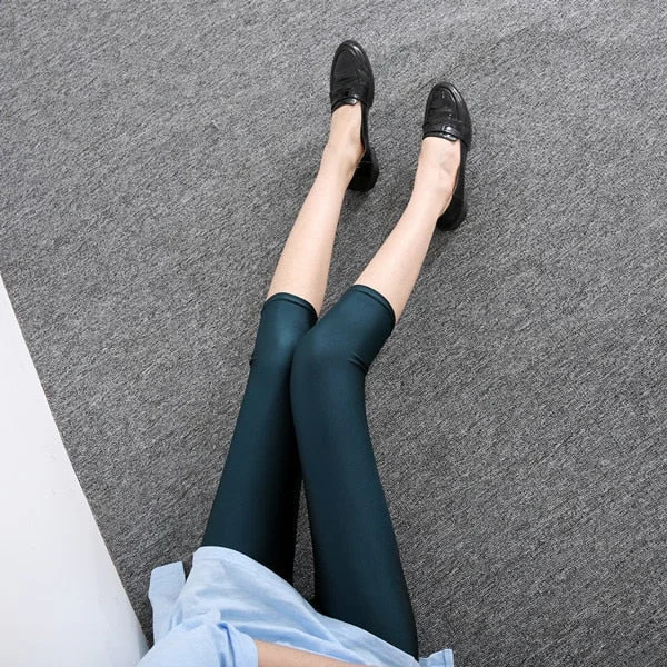 CUHAKCI Sexy Solid Candy Neon Leggings Spandex Women's Capris Stretched Jeggings Dancing Pant Fitness Capris