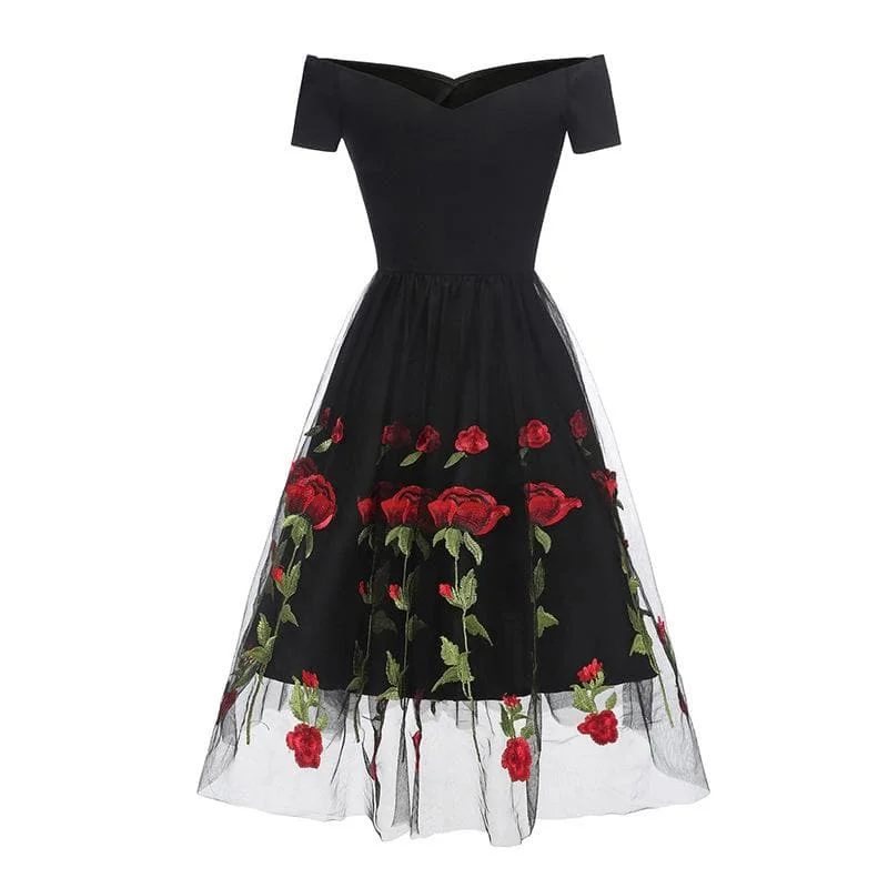 1950s Rose Embroidery Dress SP14759