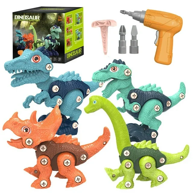 DIY Dinosaur Toy Set for Kids 3-5, Realistic Jurassic Dinosaur Play Set, Learning Educational Interactive Dinosaur Sets with Electric Drill, Great Gift for Boys & Girls