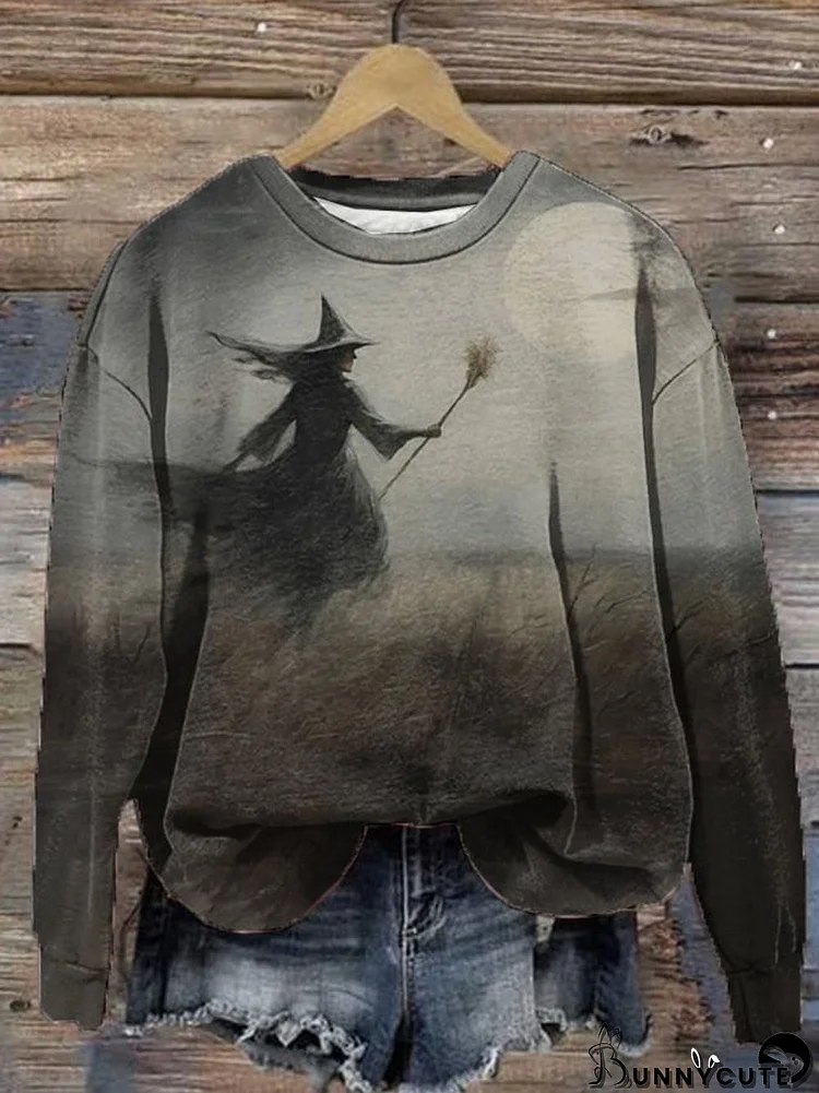 Women's Halloween Witch Print Casual Sweatshirt