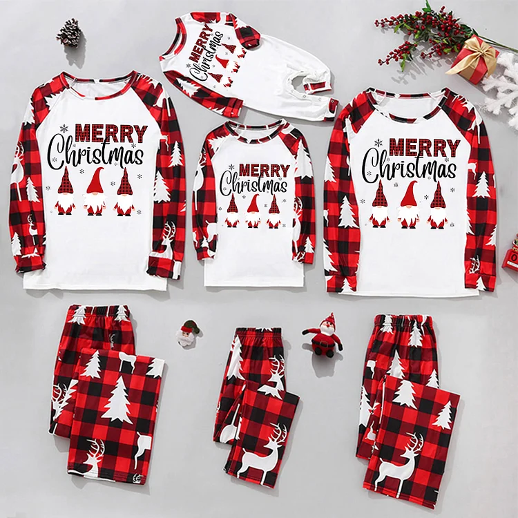 Merry Christmas With Gnomes Family Print Matching Pajamas Sets