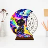 Black Cat Diamond Painting Unique Wooden Rotating Calendar for Home Office