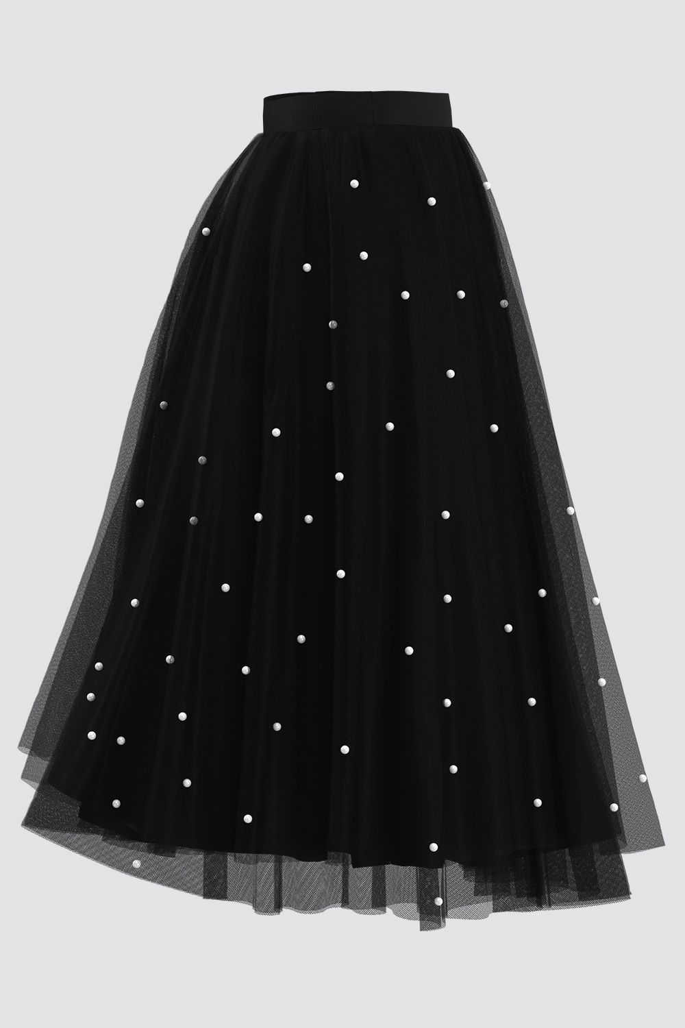 Plus Size Daily Skirt Black Pearl Mesh Tulle Skirt