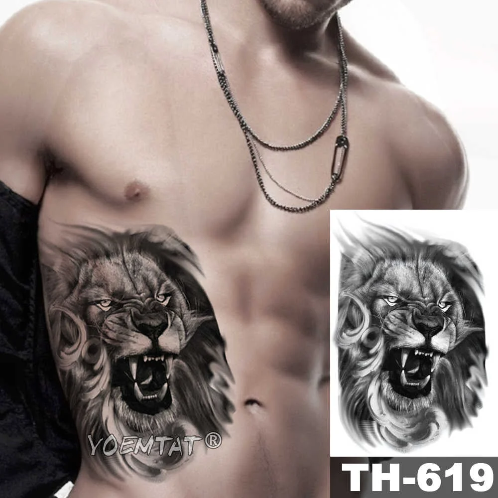 Lion Skull Tiger Temporary Tattoo Sticker Lion Wolf Waterproof Tatto Warrior Soldier Body Art Arm Fake Tatoo Men Women