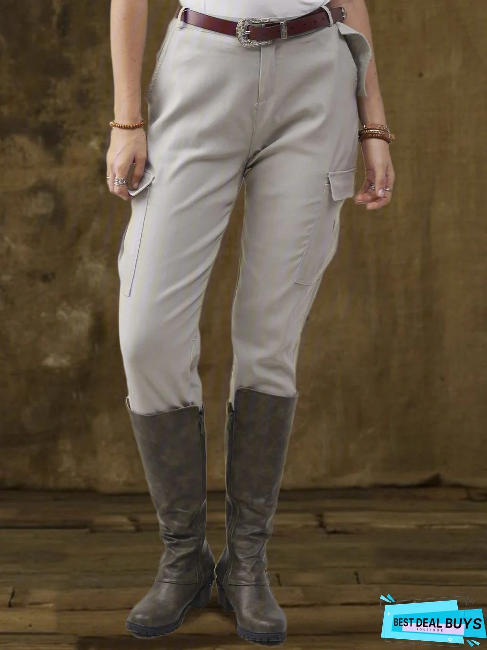 Casual Plus Size Cotton-Blend Solid Pants