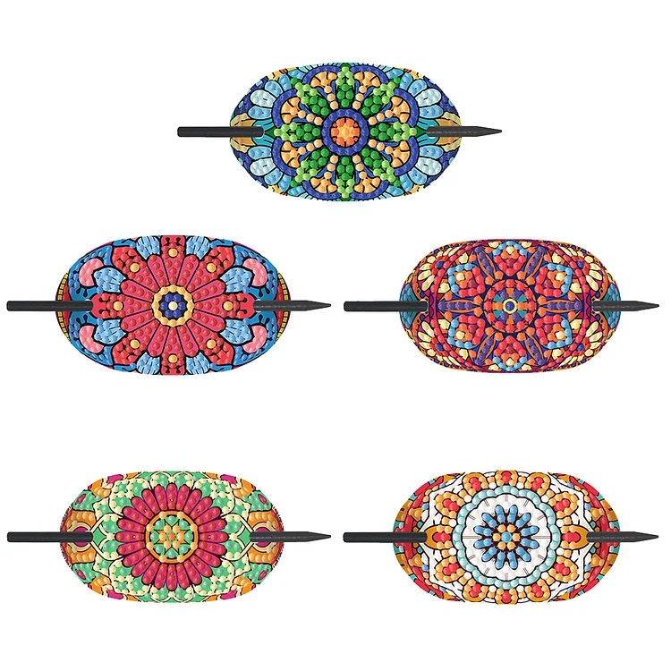 5Pcs PU Mandala Pattern 5D DIY Diamond Hair Sticks Crafts Gifts for Women Girls