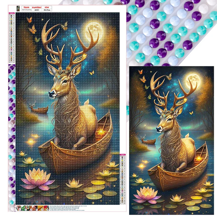 Deer On The Boat 40*70CM (Canvas) Full Round Drill Diamond Painting gbfke