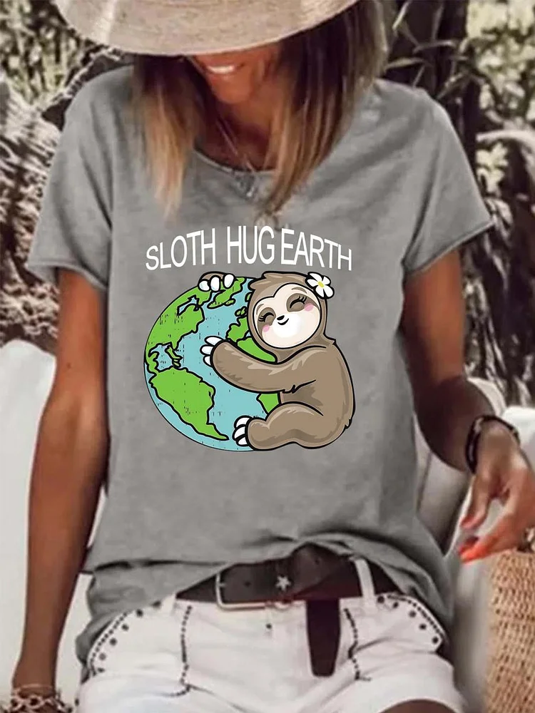 Sloth Hug Earth Raw Hem Tee