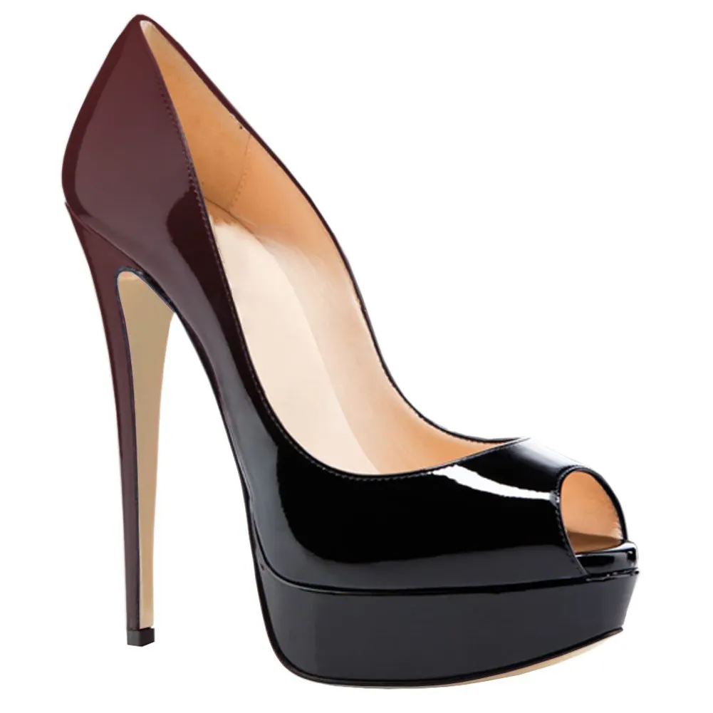 150mm Sky High Platform Pumps Gradient Color Wine Black-vocosishoes