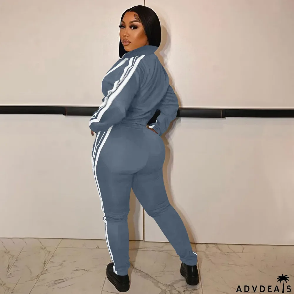 Custom Logo Women's Customized Printing Fashion Casual Patchwork Tracksuit Two-Piece Pants Set