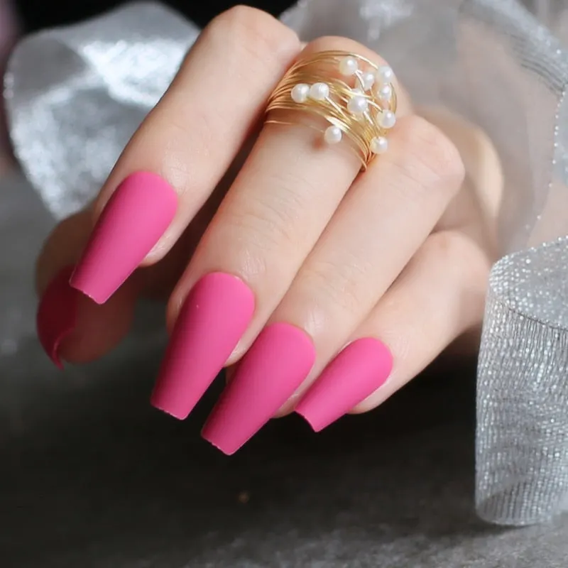 INS Ballet Matte Fake nails red Long Salon art coffin false nails yellow Ruby square 24pcs wedding nails Burgundy-Nail Inspo