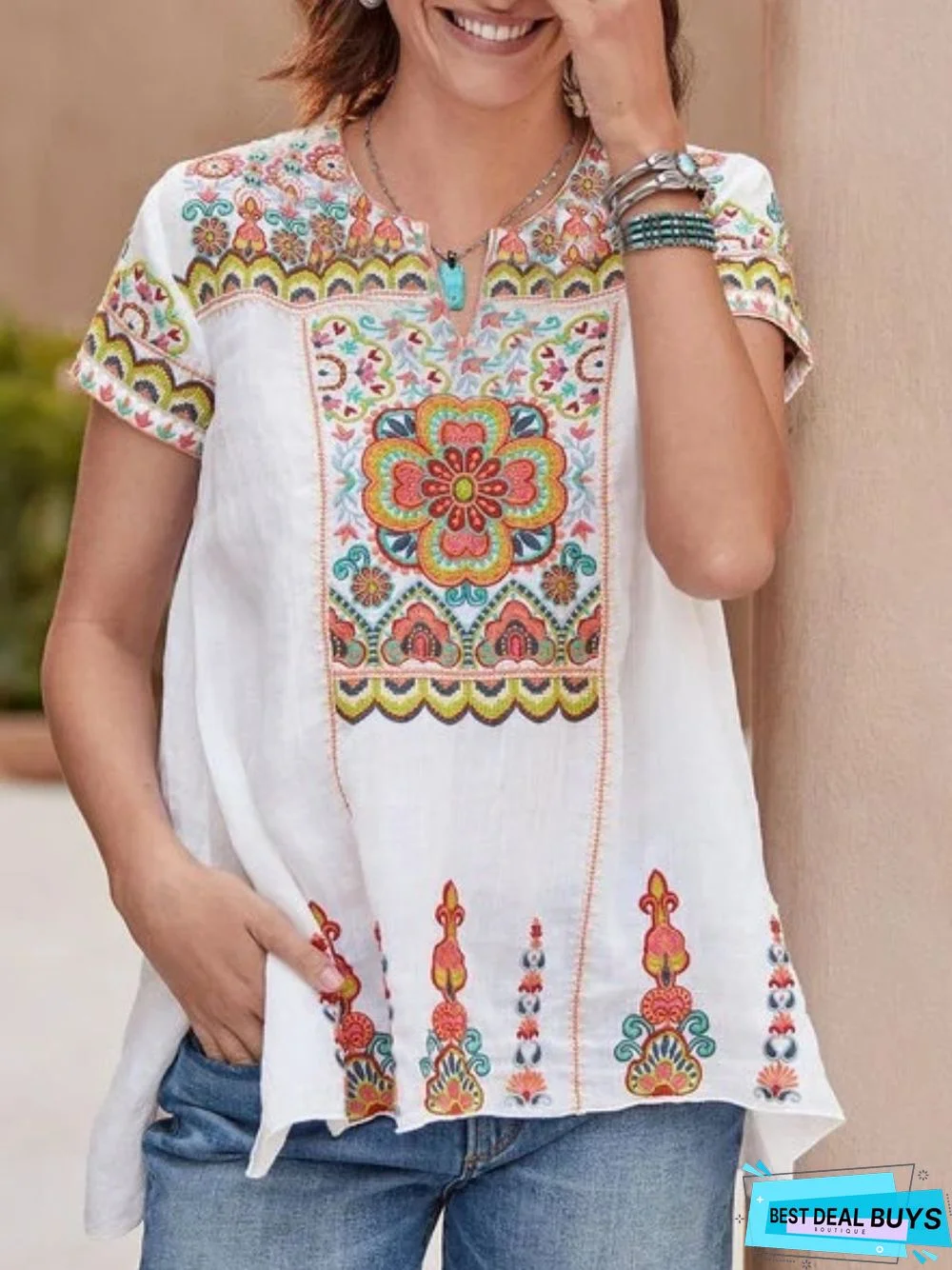 V Neck Short Sleeve Casual T-shirt