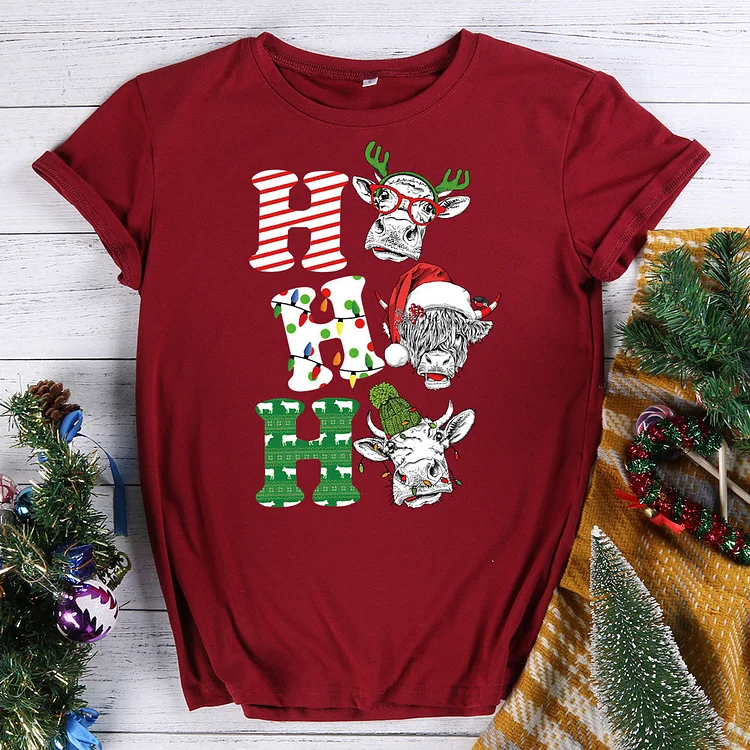 Ho Ho Ho Farm Cow Christmas T-Shirt-010725