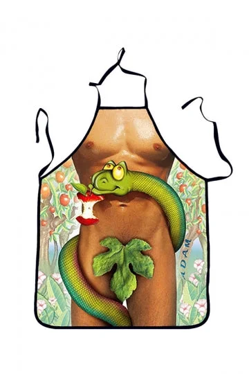 Funny Party Cosplay Sexy Naked Man Snake Print Halloween Apron Green-elleschic