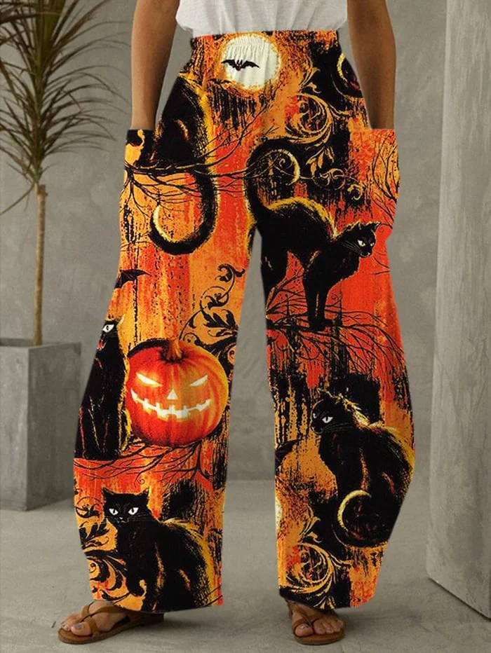 Women'S Halloween Cat Print Pants