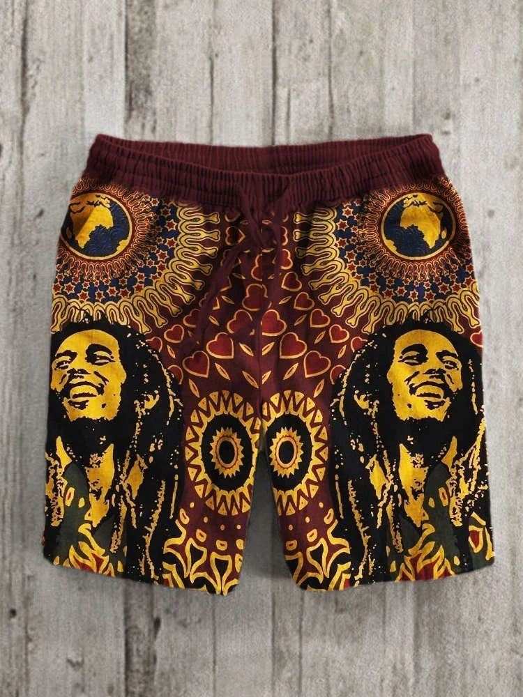 Comstylish Traditional Floral Reggae Men's Linen Shorts