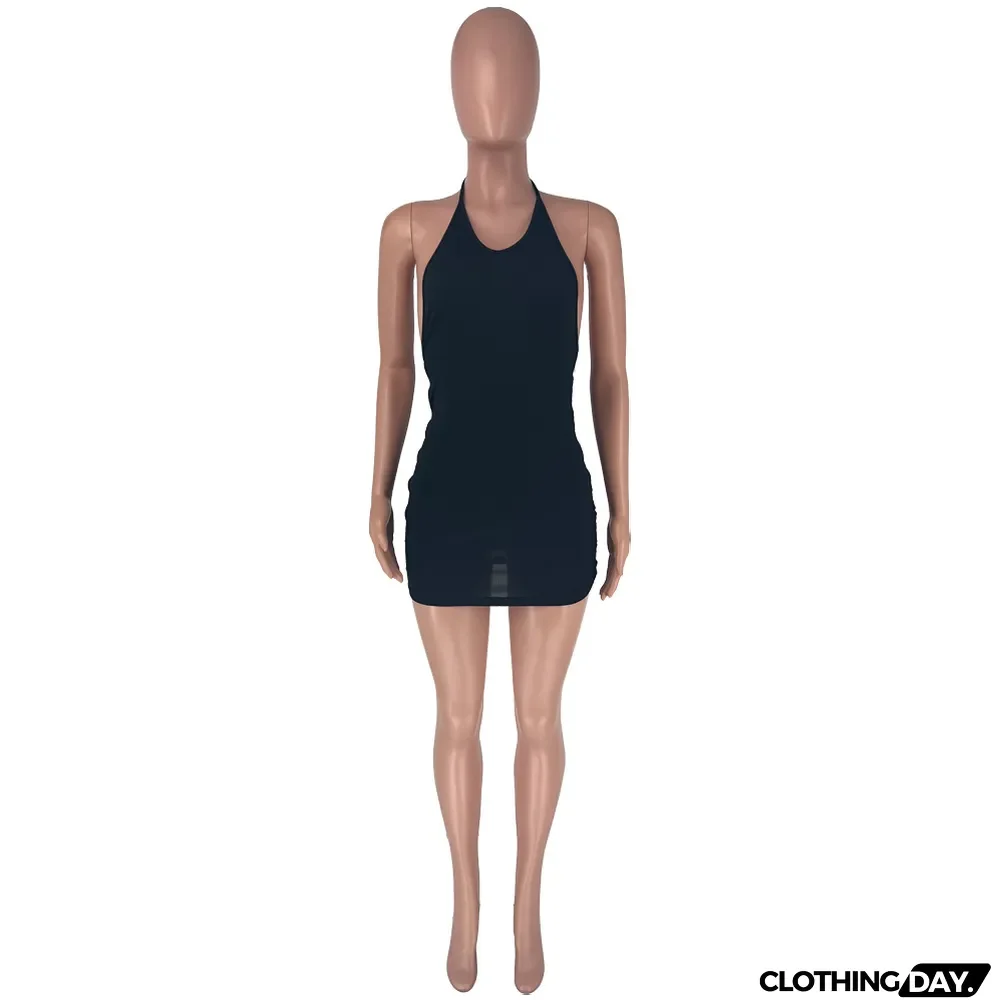 Halterneck Tie Open Back Side Button Dress