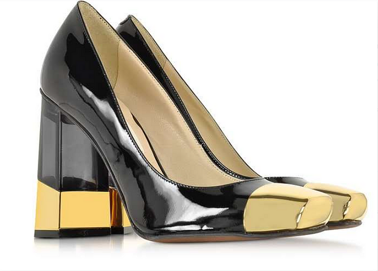 Custom Made Black and Gold Chunky Heel Pumps for Women Vdcoo