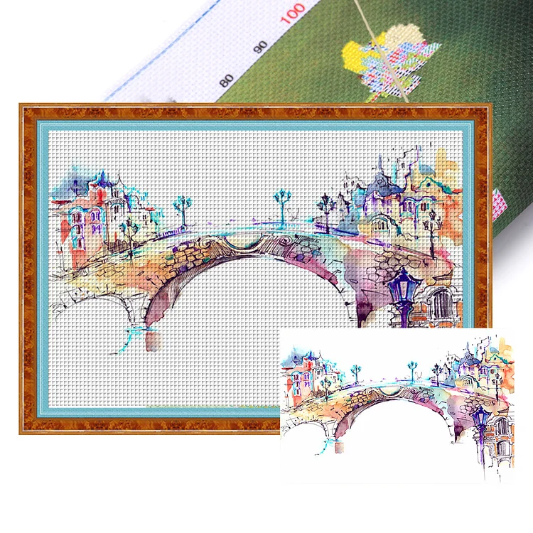 【Huacan Brand】Arch Bridge Between Towns 14CT Stamped Cross Stitch 50*35CM