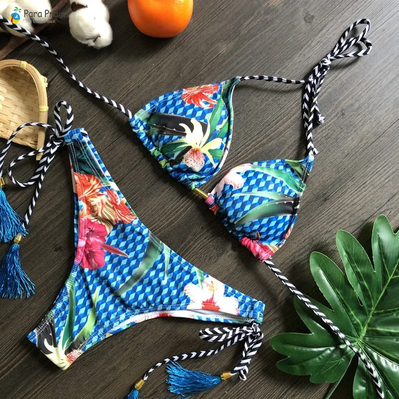 Para Praia New Bandage Micro Bikini Mini Halter Bathing Suit Brazilian ...