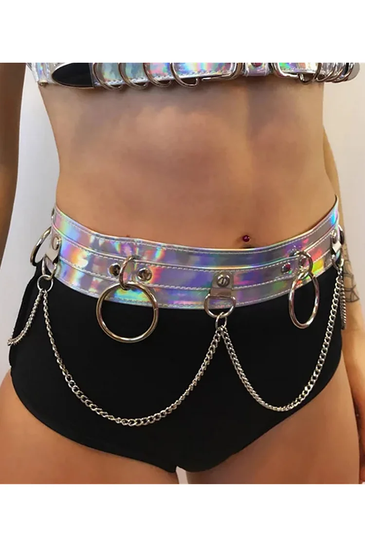 Metallic Fashion Laser Leather Chain Belt Festival Body Harness