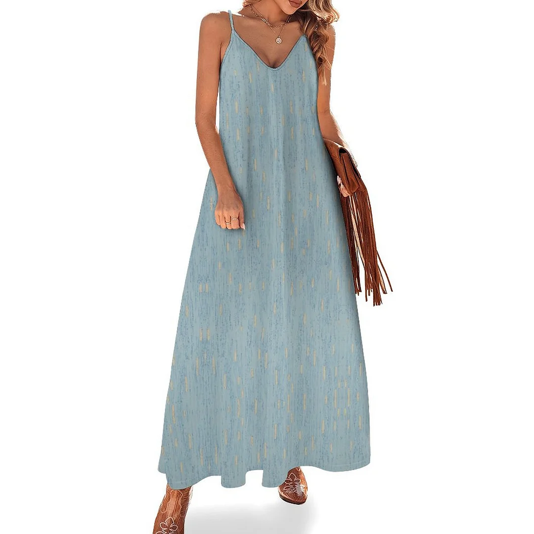 Style & Comfort for Mature Women Plus Size Printed Sling Casual Women Maxi Dress in Pattern Glitter, Blue
