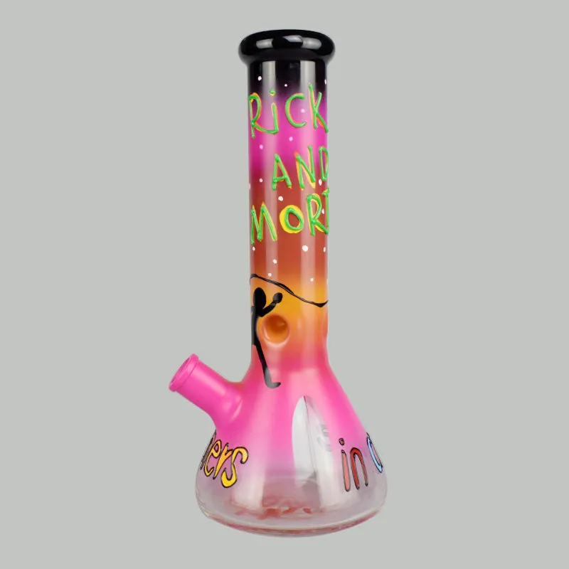 Gradient Pink-Orange Colors Morty Rick Glass Beaker Pipe 12.5 Inches 