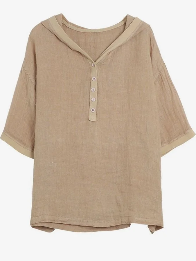 Women's Cotton Linen Loose Casual Hooded Top
