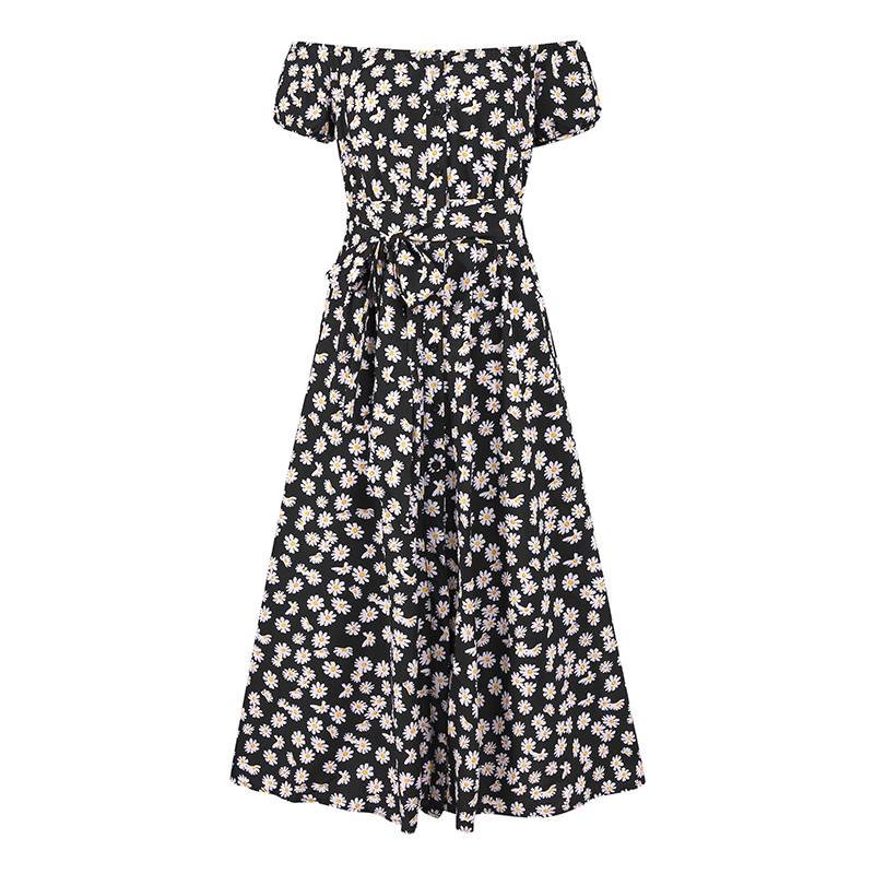 Celmia Women's Summer Dress Bohemian Sexy Off Shoulder Daisy Print Maxi Sundress Casual Beach Party Vestidos Robe