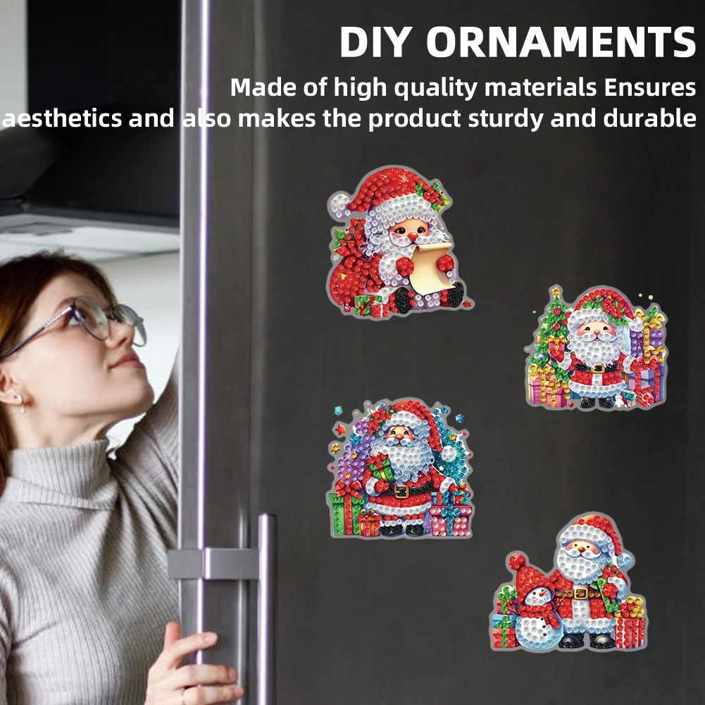 6PCS 2D Flat Xmas DIY Crystal Refrigerator Magnet for Home Decor (Santa Claus)
