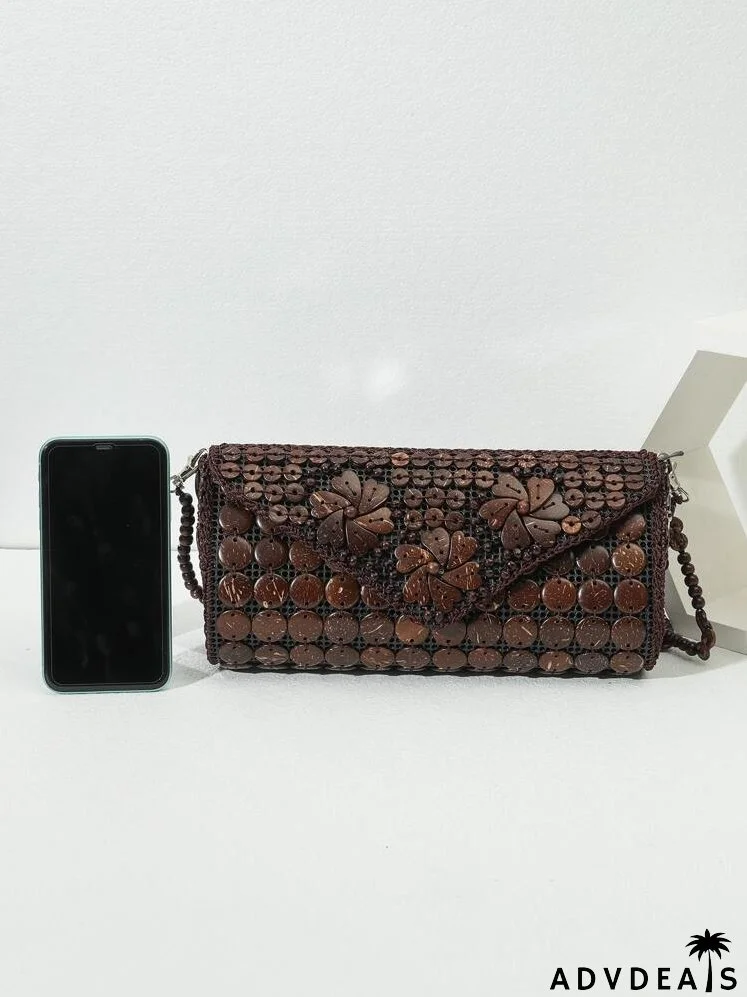 Coconut Shell Decor Beaded Strap Bucket Bag