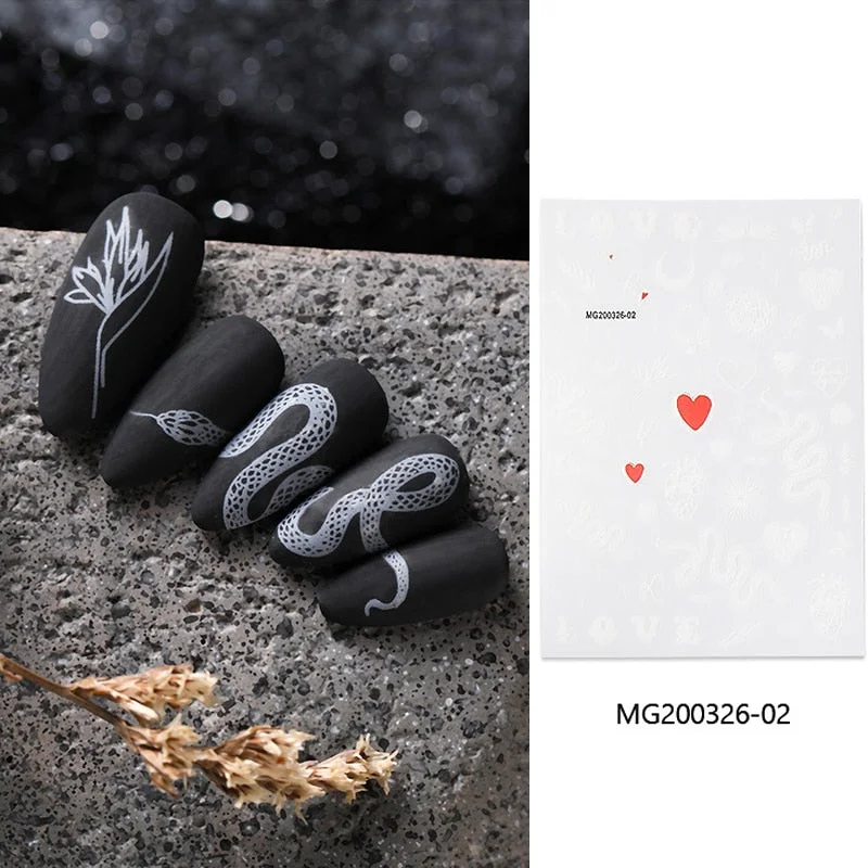 3D Chinese Red Black Dragon Manicure Decor Stickers Snake Nail Sticker DIY Self Adhesive Nail Decals Acrylic Nail Art Decoration-Nail Inspo