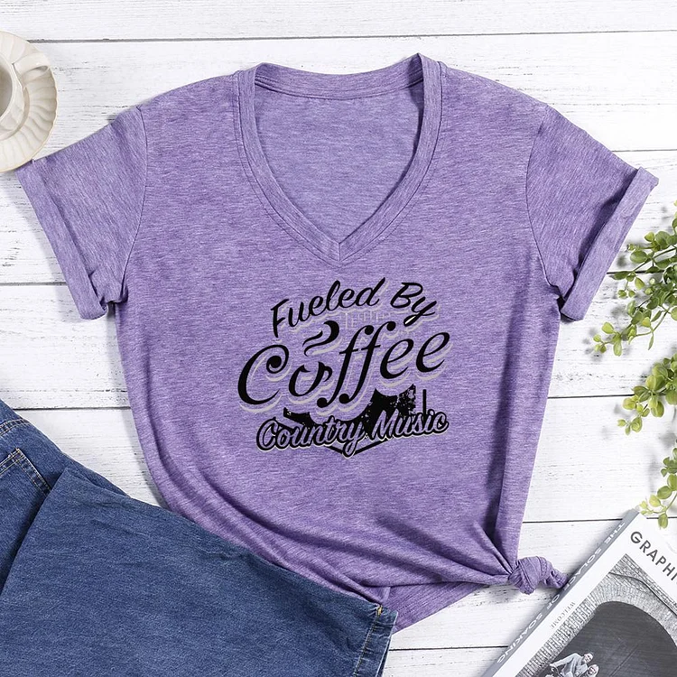 Life Fueled By Coffee And Country Music V-neck T Shirt-Annaletters