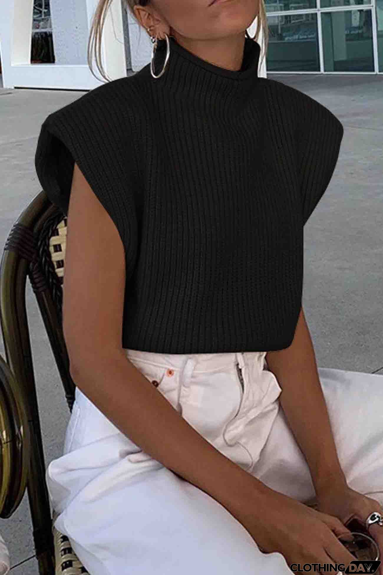 Solid Mock Neck Sleeveless Sweater