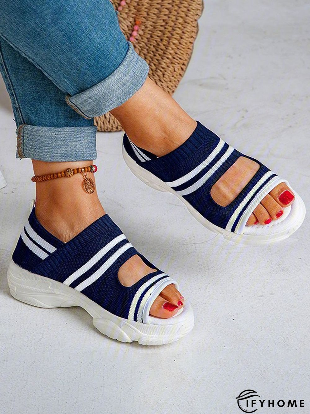 Casual Low Heel Gray Open Toe Sandals | IFYHOME