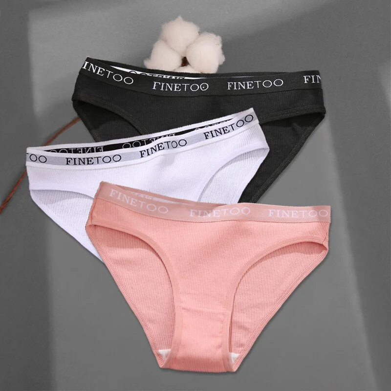 FINETOO Women's Cotton Panties 3Pcs/set Custom Letter Underwear M-2XL Women Briefs Plus Size Underpants Soft Female Panties 2022